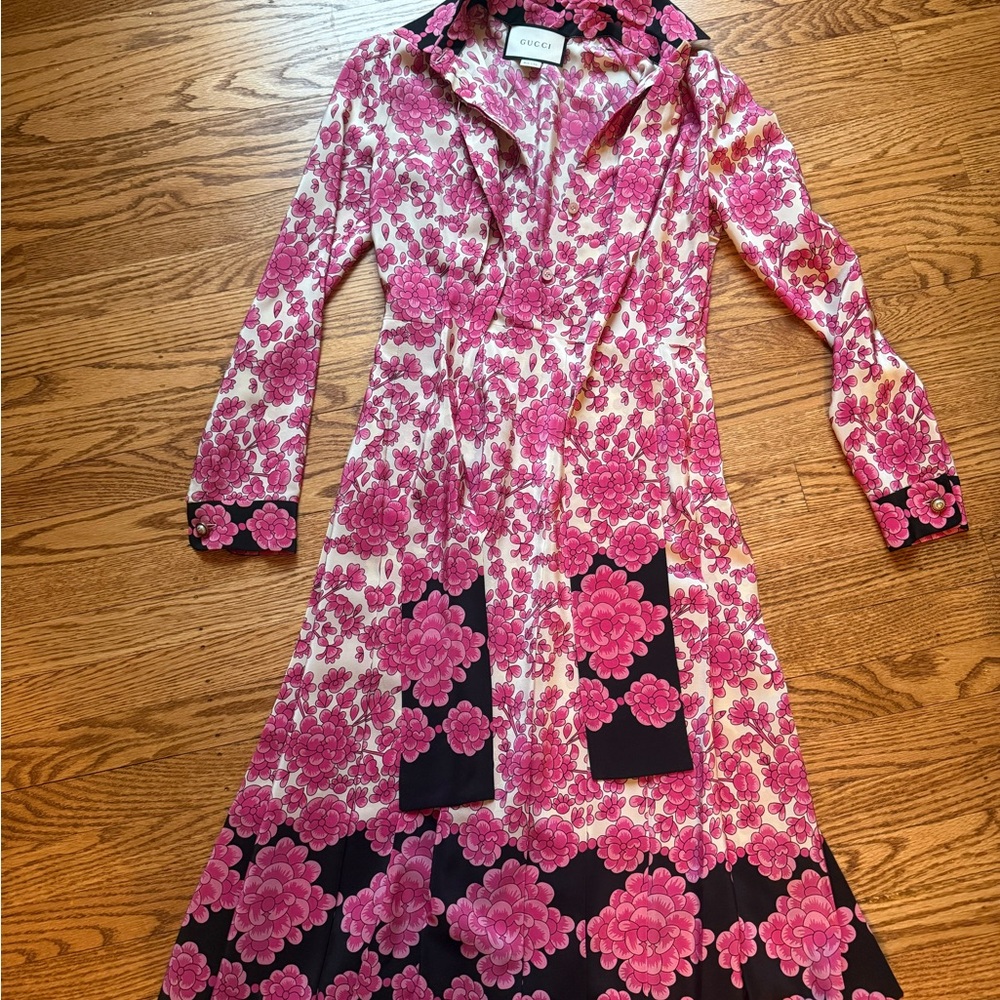 Gucci Pink and Black Floral Long Sleeve Dress